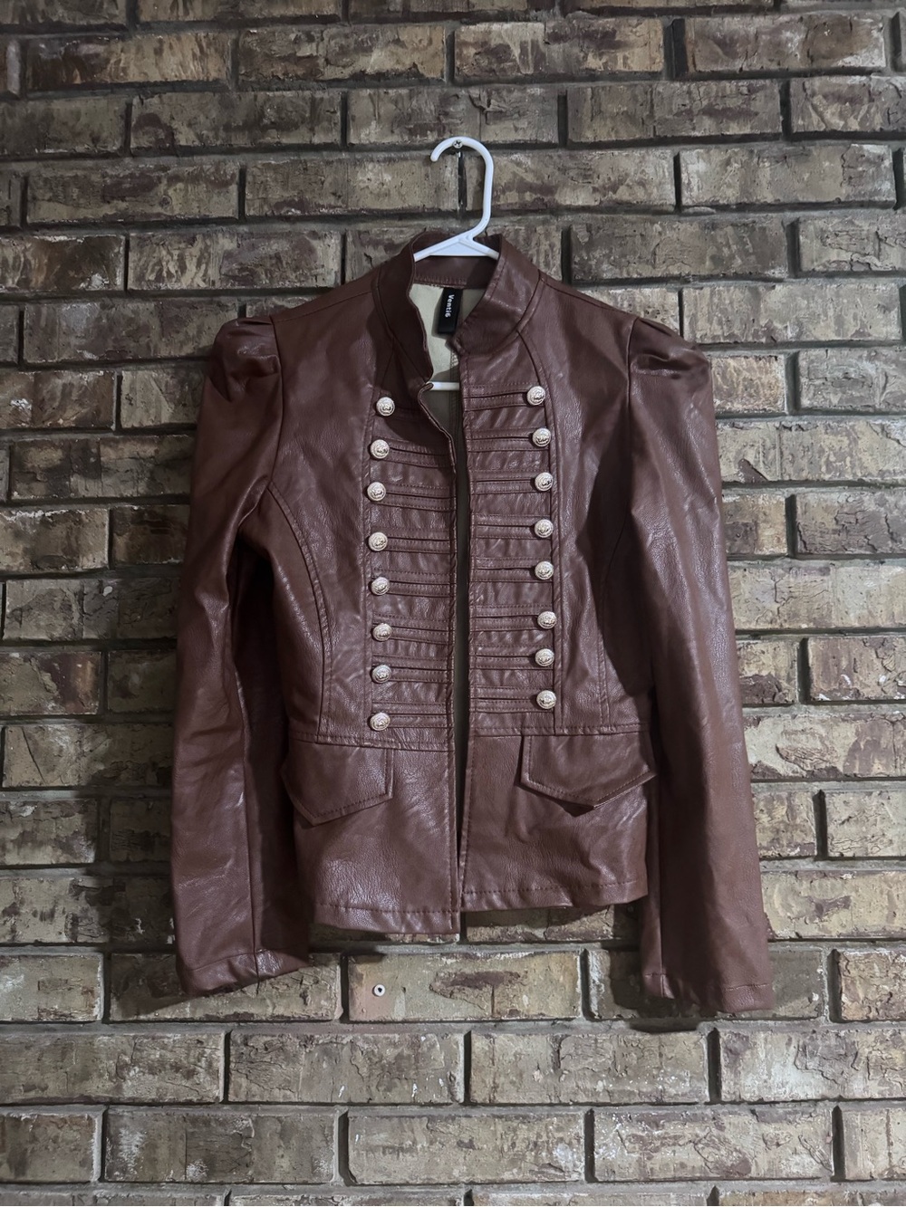 Women’s Y2K  Brown Military-Style st pepper Faux Leather Jacket